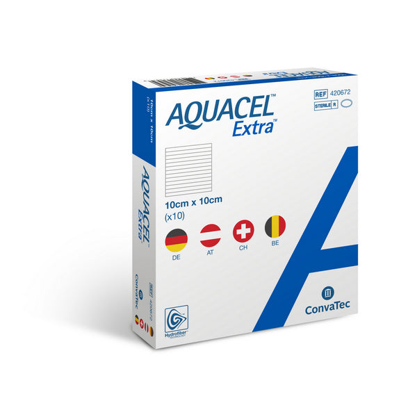 Aquacel Extra Kompresse mit Verstärkungsfasern 10x10cm 10 Stück