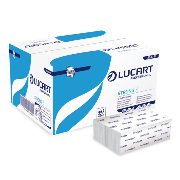 Papierhandtuch Lucart Strong, Z-Falzung, Zellstoff, 2-lagig, weiss, 22,5 × 24 cm, 200 Blatt