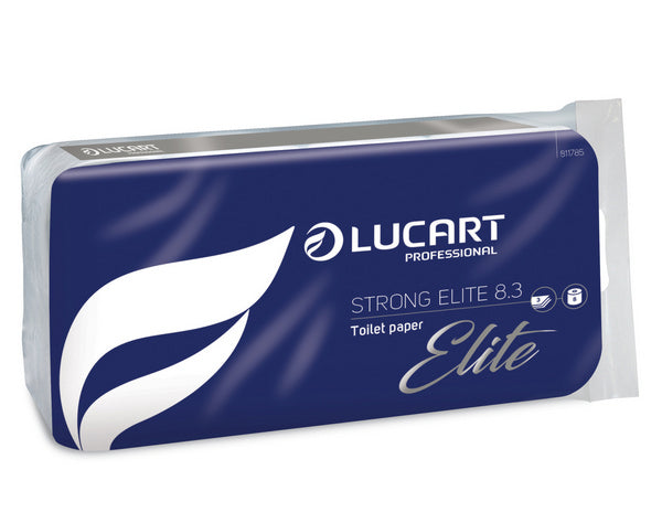 Lucart Strong Elite 8.3 Comfort Toilettenpapier Kleinrollen, Zellstoff, 3-lagig, Rolle à 250 Blatt, 9,6 × 12 cm, weiss, Blumenprägung