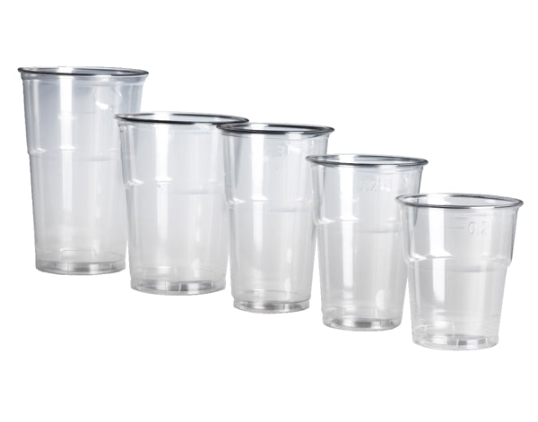 Trinkbecher rPET, transparent, geeicht, mit Schaumrand