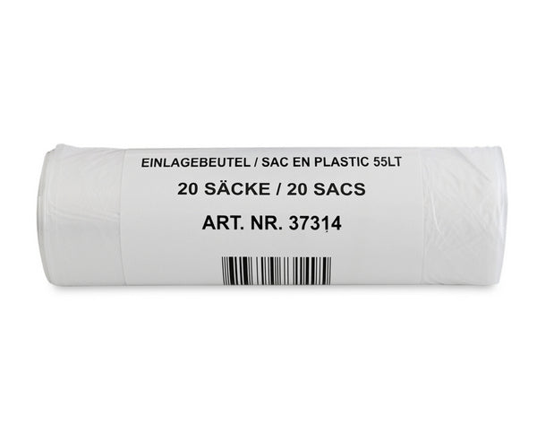 Einlagebeutel mit Verschlussband 55l aus HDPE transparent (Karton à 40 Rollen)