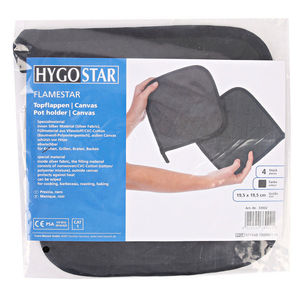 Topflappen Flamstar 19,5 × 19,5 cm, schwarz (4 Stück)