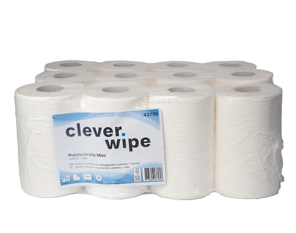 Papierwischtücher Mini Clever Wipe 1-lagig (12 Rollen)
