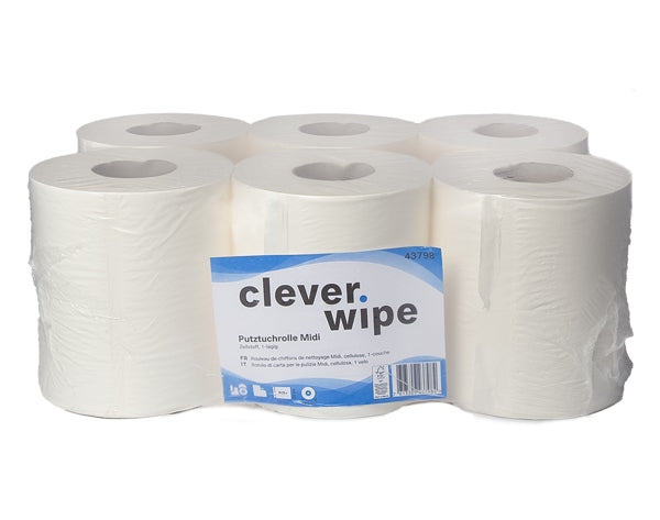 Papierwischtücher Midi Clever Wipe 1-lagig (6 Rollen)