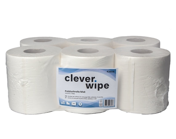 Papierwischtücher Midi Clever Wipe 2-lagig (6 Rollen)