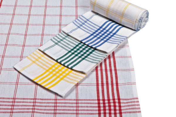 Geschirrtuch 48 × 85 cm 4-seitig gesäumt, 2 Aufhänger gelb / weiss (6 Stück pro Pack)