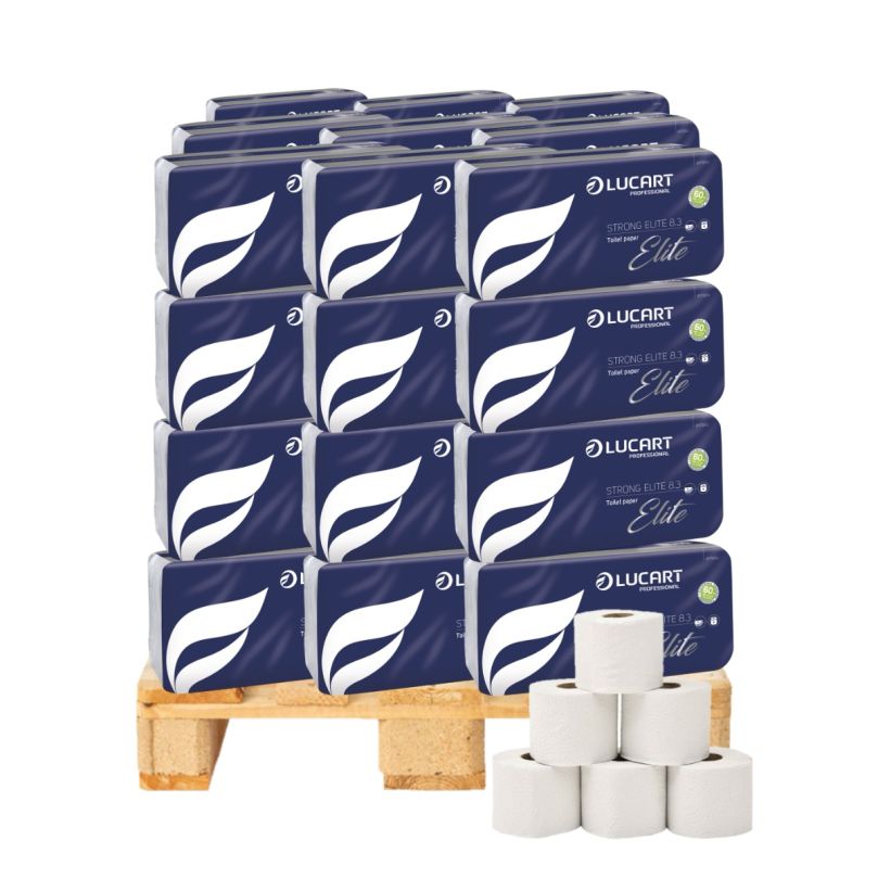 Lucart Strong Elite 8.3 Comfort Toilettenpapier Kleinrollen, Zellstoff, 3-lagig, Rolle à 250 Blatt, 9,6 × 12 cm, weiss, Blumenprägung