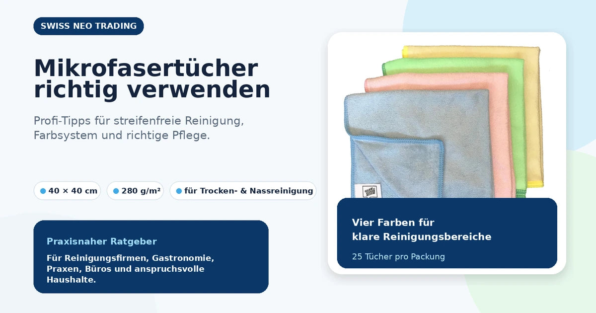 Mikrofasertücher in Blau, Rosa, Gelb und Grün für die professionelle Reinigung
