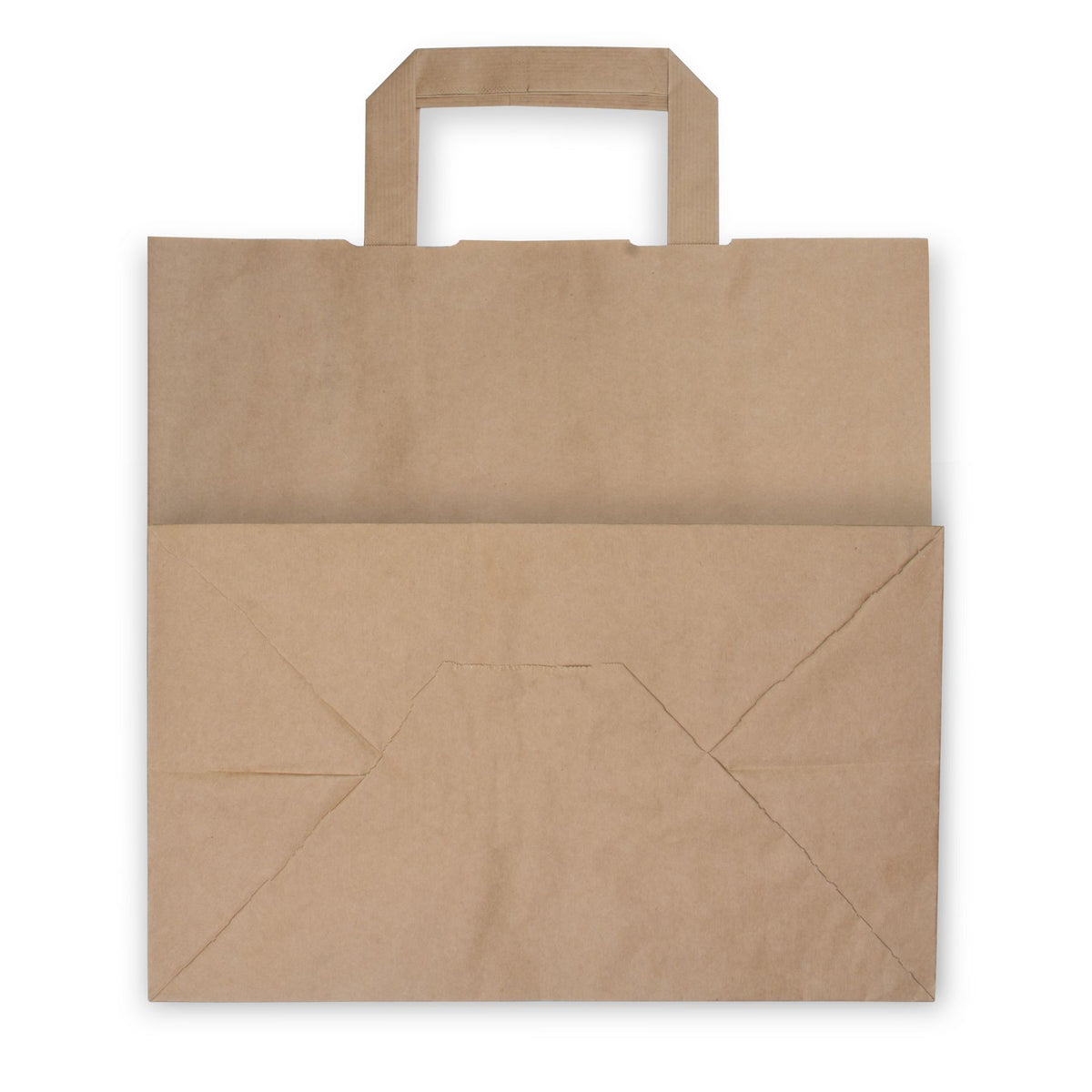 Braune Papiertragtasche, ideal für Takeaway. Rückseite.