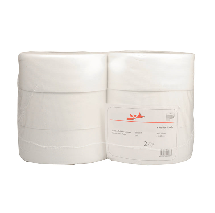 Jumbo Toilettenpapier, Zellstoff weiss,  2-lagig, Ø 25 cm, 6 Rollen