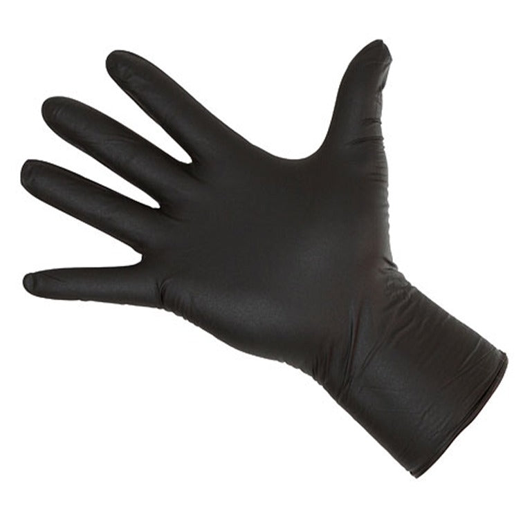 Schwarze Nitril Handschuhe von Swiss Neo Trading nach EN455, puderfrei. Zupfbox mit 100 Handschuhen.